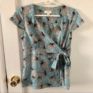Vintage Y2K Loft Blue Floral Wrap Blouse 4